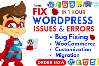 expertly fix wordpress issues, error woocommerce bugs in 1 hour edit fix website