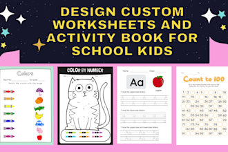 design custom worksheets and activity book for school kids