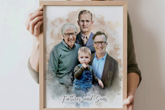merge multiple photos into amazing watercolor family portrait