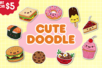 draw cute kawaii doodles cartoon illustrations for stickers
