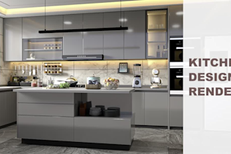 do kitchen interior design and redesign, with realistic 3d model and 3d render