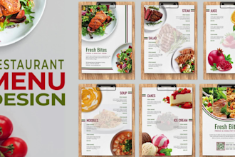 design amazing food menu, restaurant menu, flyer, brochure