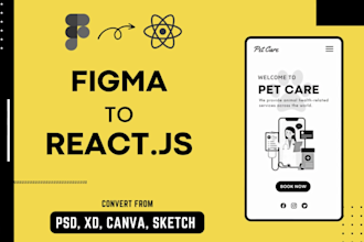 convert figma to react, psd to react app with next js, typescript, tailwind css