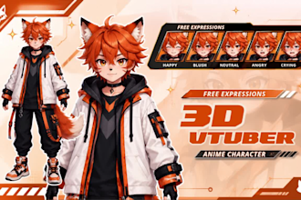 create 3d furry vtuber model for vroid, anime or rigging