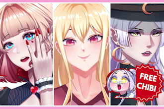 draw anime art character for pfp, oc, fanart, vtuber, concept art, portrait