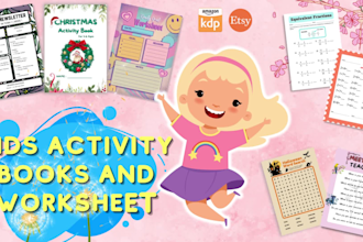 design custom kdp activity books worksheets coloring books for kids