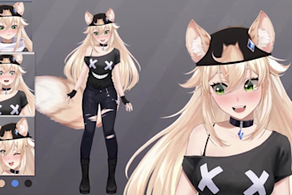 draw 2d vtuber model, live2d vbriger, live2d model and live2d rig, anime vtuber