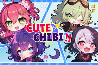 draw cute anime chibi art character design for pfp, sticker, and sheets