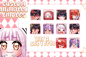 make custom cute animated twitch emotes and sub badges for kick and discord