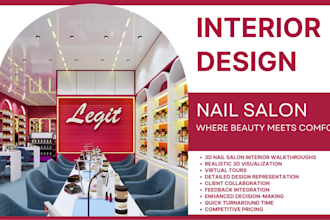 design 3d interior for nail salons, hair salons, and wig shops
