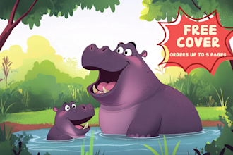 draw animal children story book, illustration and cover page for kids