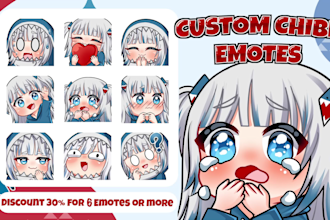draw cute chibi emotes twitch kawaii stickers emoji, sub badges, pngtuber vtuber