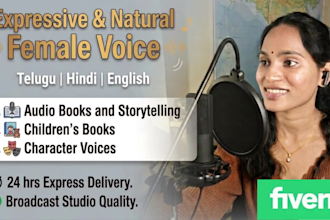 record a captivating telugu, hindi, or english audiobook and story voiceover