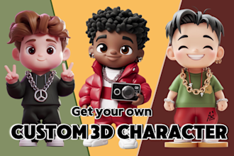 create cute 3d character modelling, cartoon toy, rendering