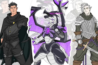 draw dnd character art, anime fantasy character and creature