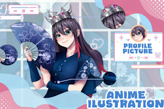 draw anime character illustration fan art, vtuber art, oc, pfp high quality