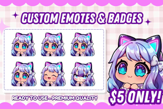 draw custom twitch chibi emotes, animated emotes, sub badges for discord, twitch