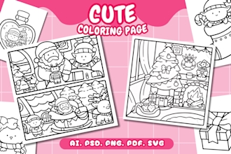 draw cute kawaii line art illustration for bold easy coloring page