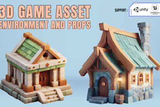 create low poly 3d game assets, buildings, and props for unity and ue
