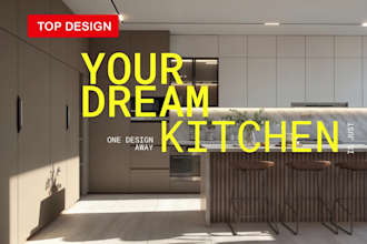 create a realistic 3d kitchen design with rendering