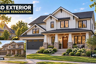 render realistic 3d exterior visualization and modern facade renovation design