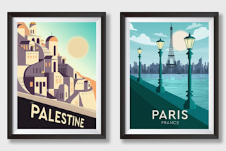 do retro vintage style, city, national park, famous places, travel poster design