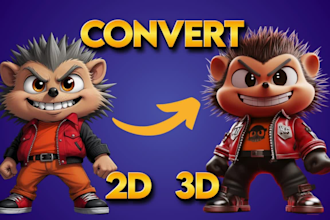 convert 2d design to 3d character modeling, animal for game, animation, mascot,