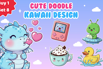 draw custom cute kawaii doodle cartoon illustrations for sticker or emoticons