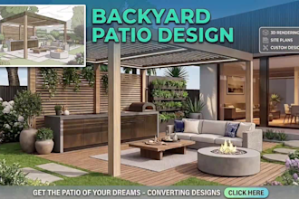 design your patio, backyard and garden with 3d realistic render and 2d layout