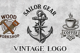 draw vintage logo design retro with hand draw illustration