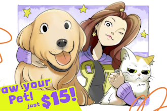 make cute illustration of your pet with you in my style