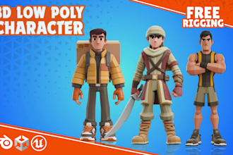 model 3d low poly character, rigging for game asset, animation, and others