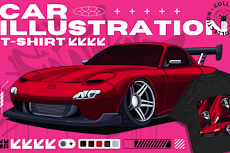 draw car illustration for t shirt design and merchandise