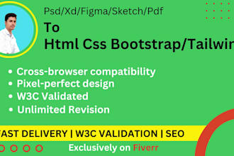 convert PSD to html figma to html xd to html css bootstrap responsive website