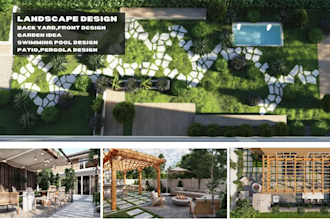do 3d landscape design, backyard design, terrace, pool