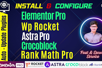 install elementor pro, astra pro, crocoblock, wp rocket and rank math pro