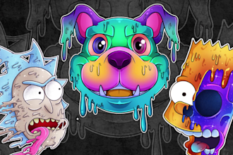 design psychedelic melting trippy dripping cartoon character logo illustration