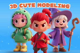 sculpt cute 3d character modeling, printing, toy in cartoon style
