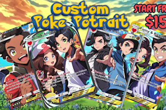 draw you custom tcg pokemon card and pokemon trainer