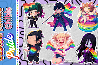 create custom lgbtq anime chibi pride stickers for merch or personal use