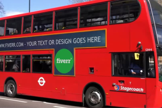 add your text and logo to the side of this london bus video