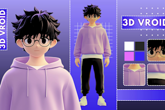 create 3d vtuber model with anime character style for vroid and 3d rigging