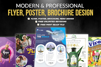 do modern business flyers, poster, menu, or brochure design