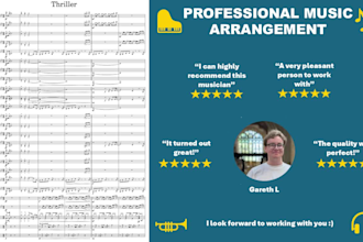 arrange music for wind band, brass band, orchestra, piano, organ, choir and more