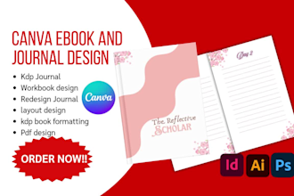 design, redesign journal design workbook layout kdp book formatting pdf in canva