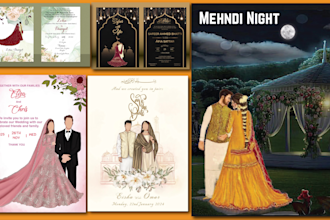 customize perfect wedding invitation suite with couple illustration