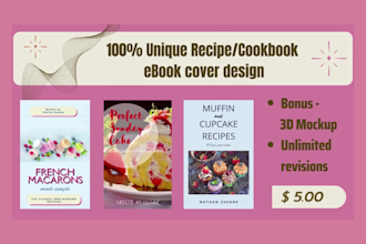 design cookbook or recipe book cover and 3d mockup