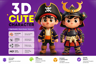 design 3d cute character, action figure for animation and printing