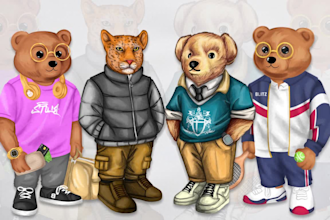 draw polo style animal, teddy bear mascot cartoon polo style