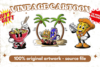 create vintage retro cartoon mascot character for tshirt and logo illustration
